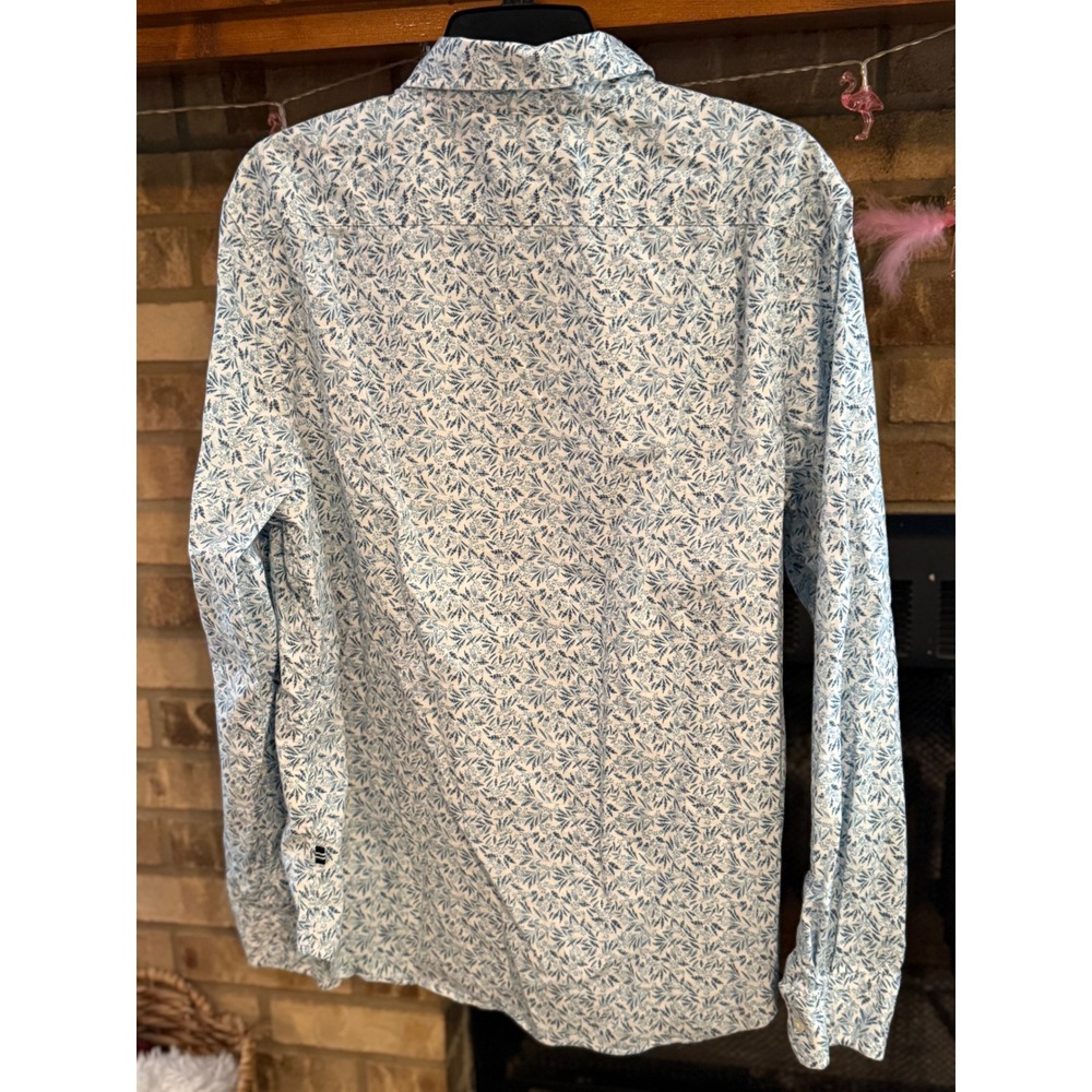Nautica Womens Large Blue White Floral Leaf Print Button Down Shirt Classic Fit - Picture 6 of 6